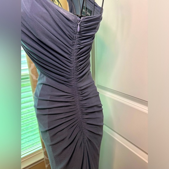 Betsy & Adam One Shoulder Charcoal Formal Dress Size 4 - Picture 3 of 6